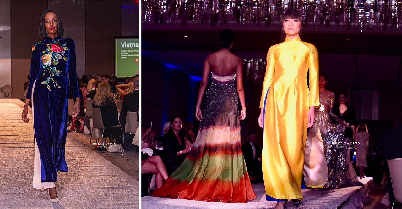 Hai mẫu áo dài Việt Nam tham gia trình diễn. (Nguồn: Diplomacy and Fashion)