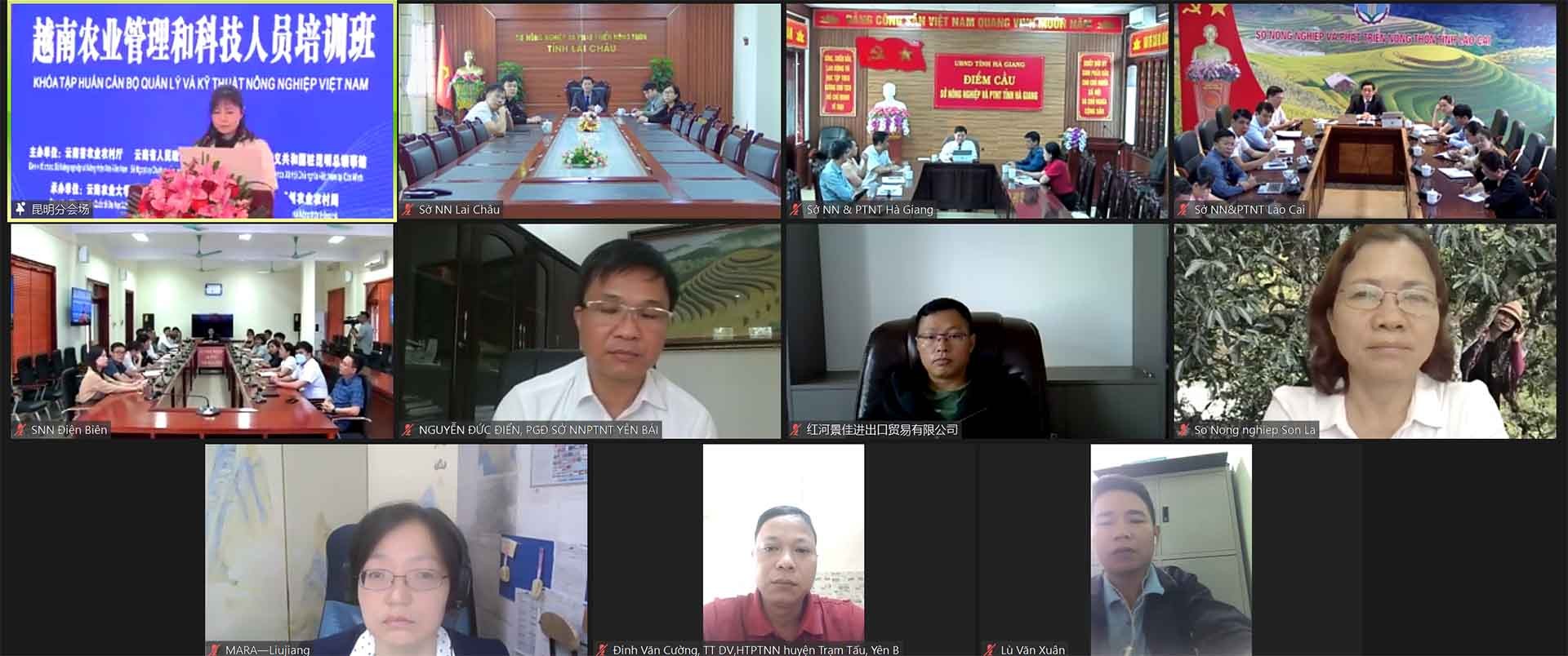 Lãnh đạo Sở Nông nghiệp Nông thôn, Sở Ngoại vụ, Đại học Nông nghiệp tỉnh Vân Nam, đại diện Cục Hợp tác quốc tế Bộ Nông nghiệp Trung Quốc và Sở Nông nghiệp và Phát triển nông thôn các tỉnh Lào Cai, Hà Giang, Lai Châu, Điện Biên, Yên Bái, Sơn La dự lễ khai giảng. Lãnh đạo Sở Nông nghiệp Nông thôn, Sở Ngoại vụ, Đại học Nông nghiệp tỉnh Vân Nam, đại diện Cục Hợp tác quốc tế Bộ Nông nghiệp Trung Quốc và Sở Nông nghiệp và Phát triển nông thôn các tỉnh Lào Cai, Hà Giang, Lai Châu, Điện Biên, Yên Bái, Sơn La dự lễ khai giảng.