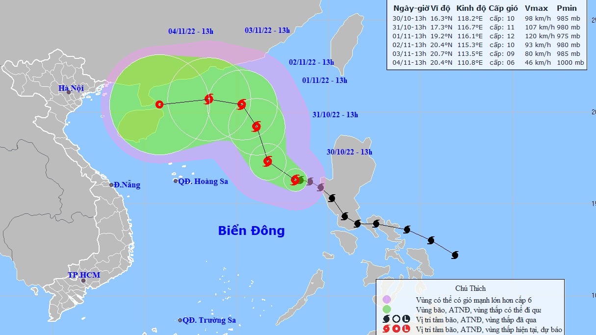Dự báo: Bão số 7 trên vùng biển phía Đông khu vực Bắc Biển Đông; vùng gần tâm bão sóng biển cao 9-11m
