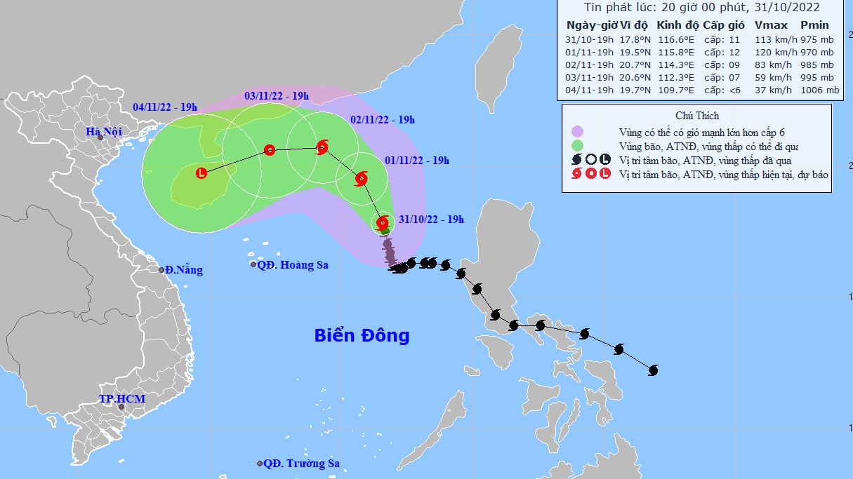 Dự báo: Trong 24 giờ tới, bão số 7 di chuyển theo hướng Bắc Tây Bắc, có thể mạnh thêm, sau suy yếu dần