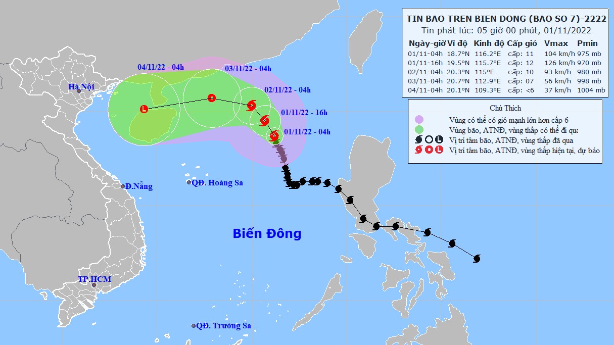 Dự báo: Bão số 7 di chuyển dần đến quần đảo Hoàng Sa; mạnh thêm trong 12 giờ tới, sau suy yếu