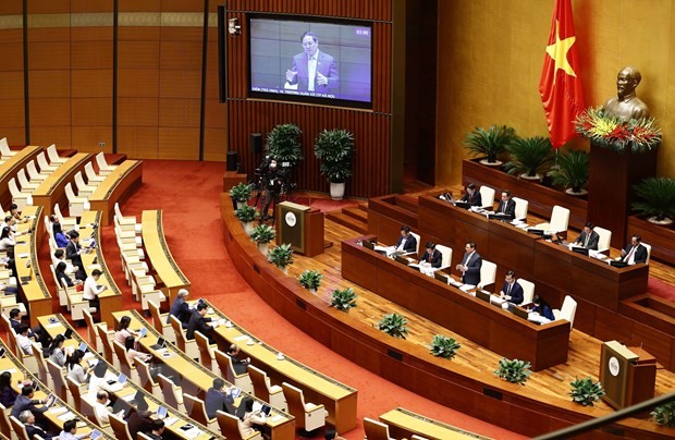 Thủ tướng Phạm Minh Chính trả lời chất vấn của đại biểu Quốc hội. (Ảnh: Doãn Tấn/TTXVN)