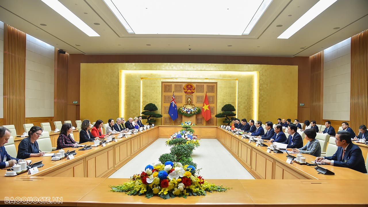 Toàn cảnh Thủ tướng Phạm Minh Chính đón, hội đàm Thủ tướng New Zealand Jacinda Ardern