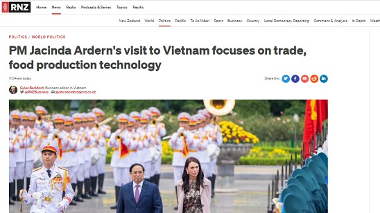 Báo New Zealand ca ngợi các kết quả về thương mại, nông nghiệp trong chuyến thăm Việt Nam của Thủ tướng Jacinda Ardern