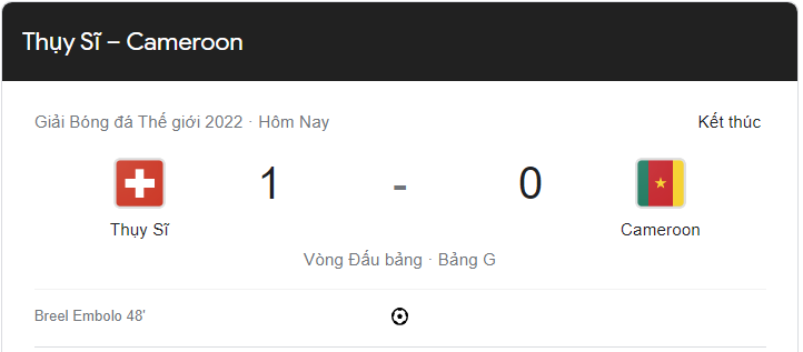 Link xem trực tiếp Thụy Sĩ vs Cameroon (17h00 ngày 24/11) bảng G World Cup 2022 - trực tiếp VTV5