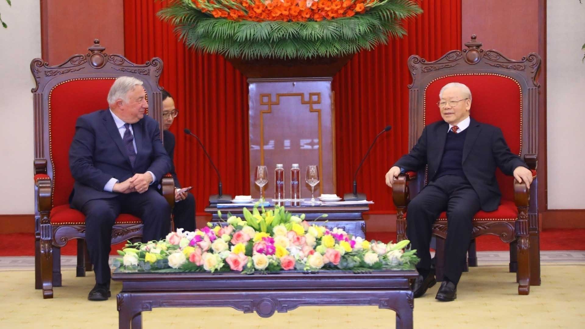 Tổng Bí thư Nguyễn Phú Trọng tiếp Chủ tịch Thượng viện Cộng hòa Pháp