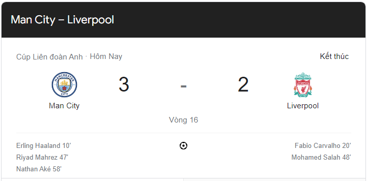 Link xem trực tiếp Man City vs Liverpool (03h00 ngày 23/12) vòng 1/8 Cúp Liên đoàn Anh