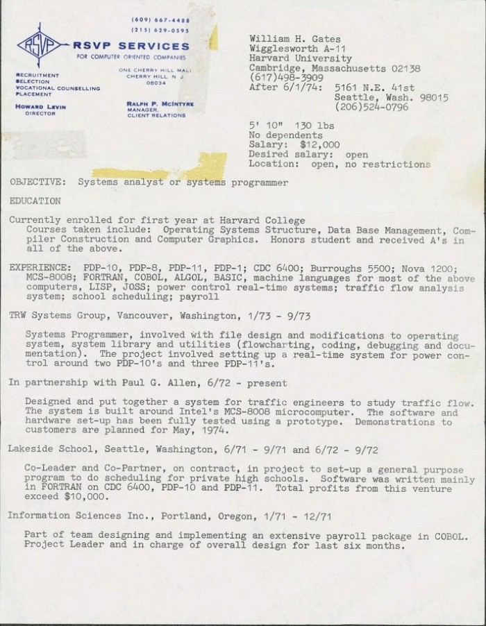 Bill Gates cũng từng mắc 4 lỗi này khi viết CV xin việc Bill Gates cũng từng mắc 4 lỗi này khi viết CV xin việc