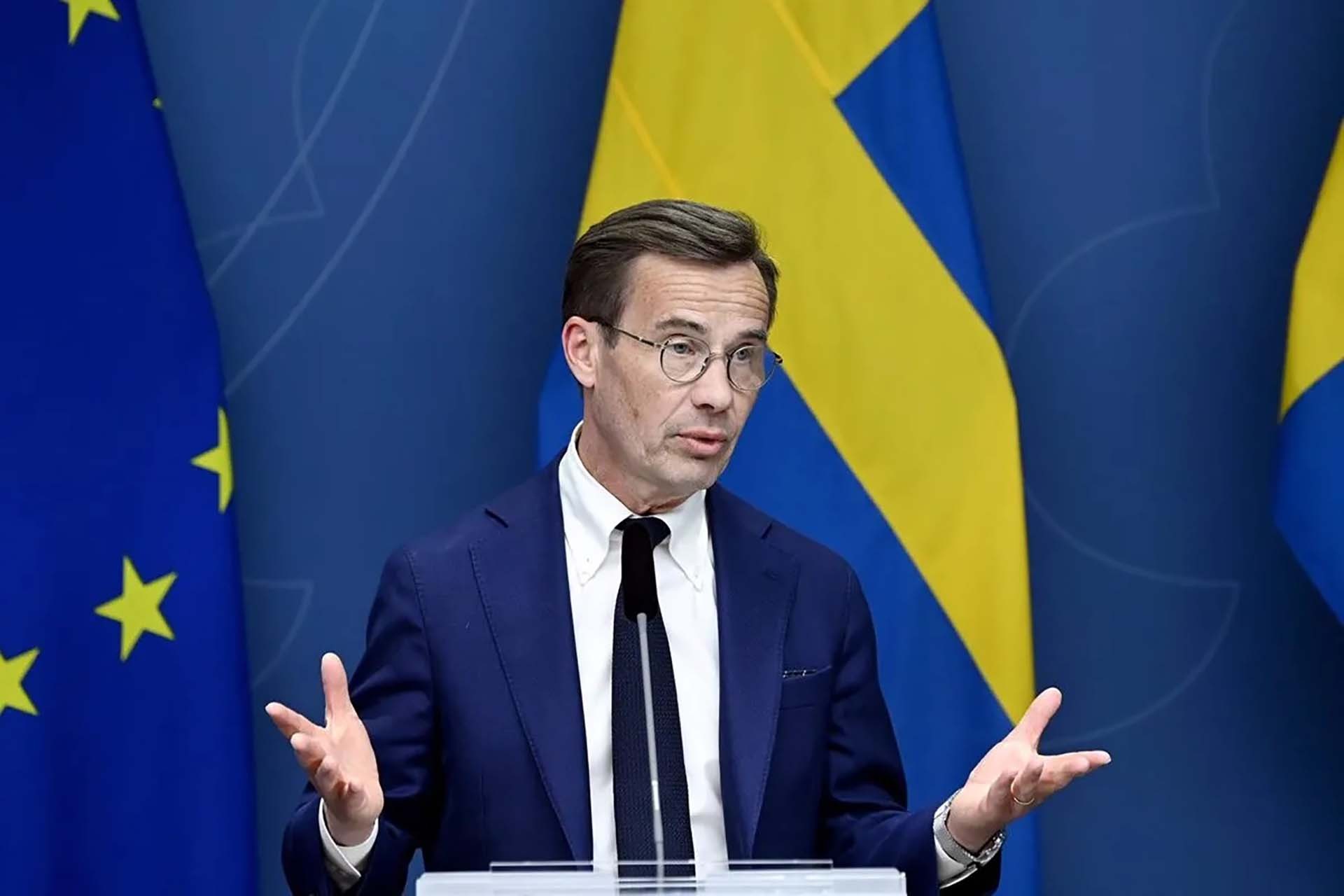 Thủ tướng Thụy Điển Ulf Kristersson nêu một số ưu tiên của Stockholm trong nhiệm kỳ Chủ tịch luân phiên EU tới. (Nguồn: dpa) Thủ tướng Thụy Điển Ulf Kristersson nêu một số ưu tiên của Stockholm trong nhiệm kỳ Chủ tịch luân phiên EU tới. (Nguồn: dpa)