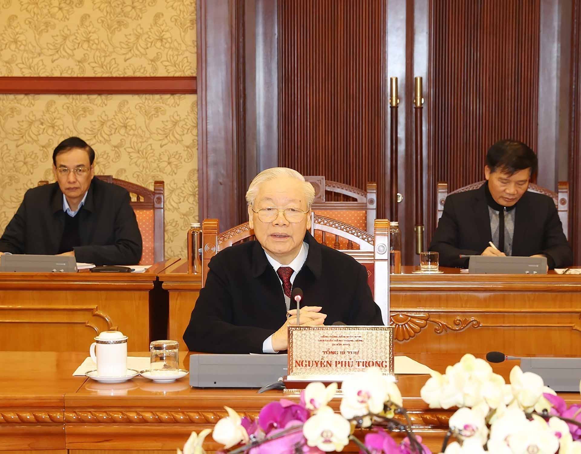 Tổng Bí thư Nguyễn Phú Trọng phát biểu kết luận cuộc họp. (Nguồn: TTXVN)