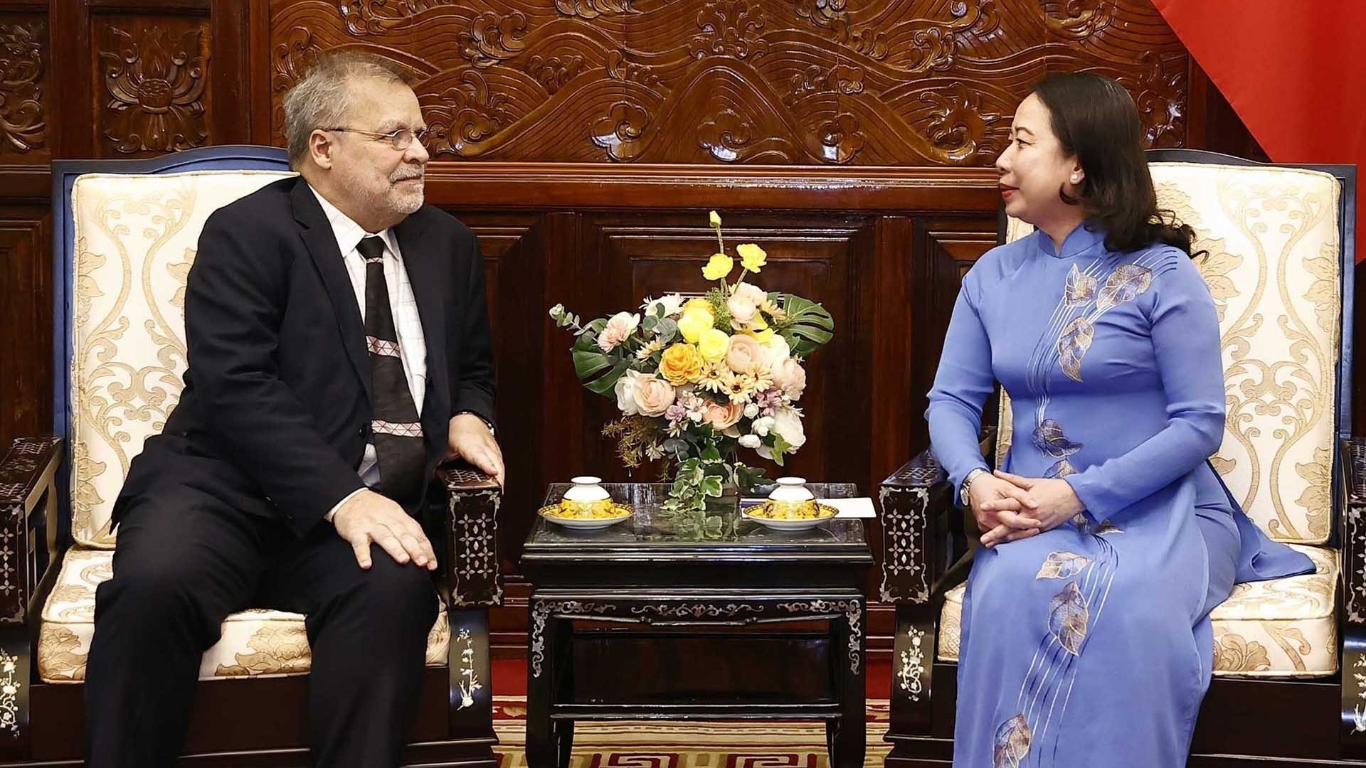 Quyền Chủ tịch nước Võ Thị Ánh Xuân tiếp Đại sứ Brazil chào từ biệt kết thúc nhiệm kỳ