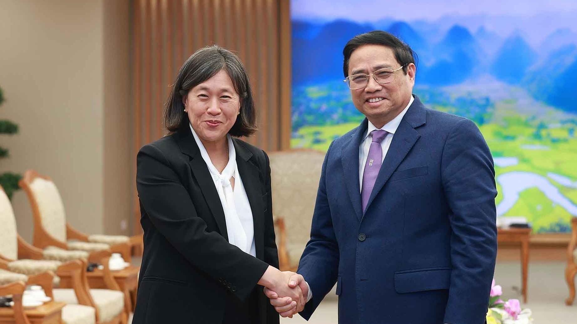 Thủ tướng Phạm Minh Chính tiếp Đại diện Thương mại Hoa Kỳ Katherine Tai