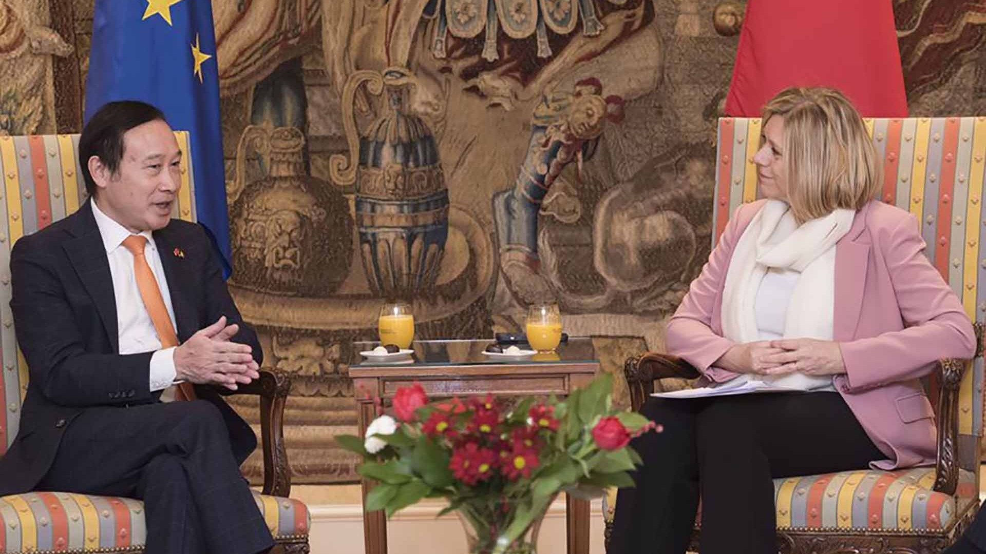 Chủ tịch Hạ viện Bỉ Eliane Tillieux tiếp, làm việc với Đại sứ Nguyễn Văn Thảo