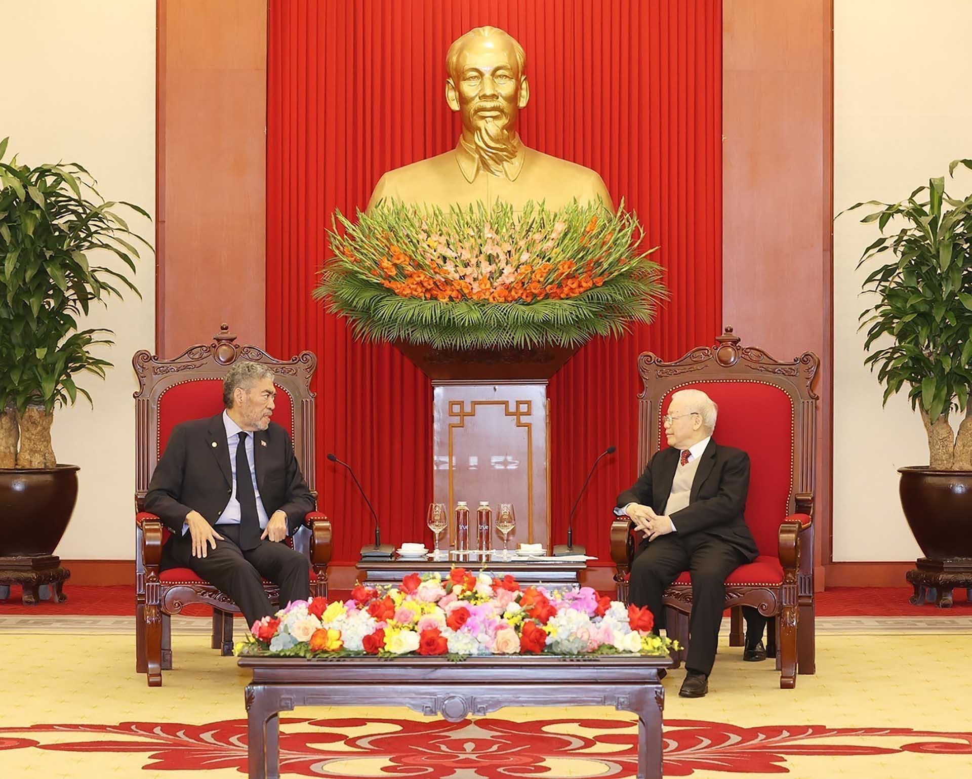 Tổng Bí thư Nguyễn Phú Trọng tiếp đồng chí Miguel Mejia, Tổng Bí thư Đảng Phong trào Cánh tả Thống nhất, Cộng hòa Dominicana. (Nguồn: TTXVN)