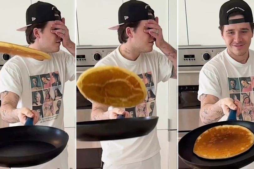 Tài lật bánh pancake David Beckham, cậu cả Brooklyn và con gái út Harper