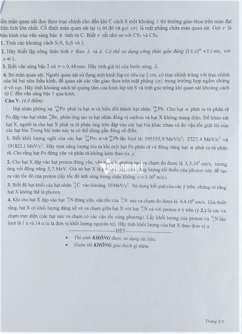 Đề thi học sinh giỏi quốc gia môn Vật lý năm 2023