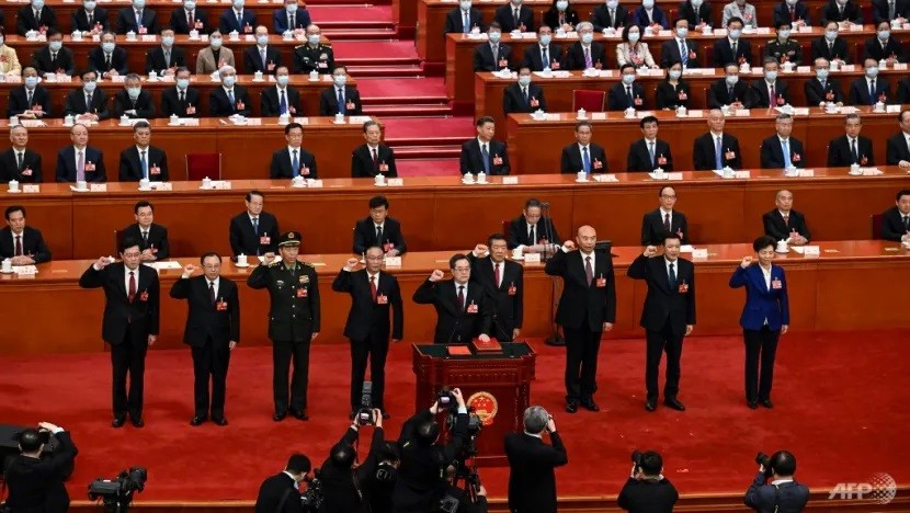 (03.12) Các lãnh đạo cấp cao của Trung Quốc tuyên thệ nhậm chức ngày 12/3/2023 tại Đại Lễ đường Nhân dân, Bắc Kinh. (Nguồn: AFP)