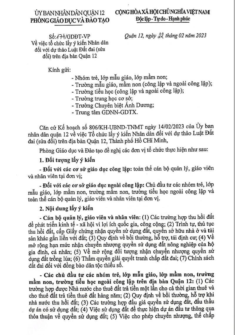 Sự thật văn bản lấy ý kiến trẻ mầm non về dự thảo Luật Đất đai