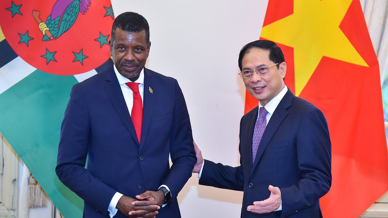 Bộ trưởng Ngoại giao Bùi Thanh Sơn đón, tiếp Bộ trưởng Ngoại giao Cộng đồng Thịnh vượng Dominica Vince Henderson