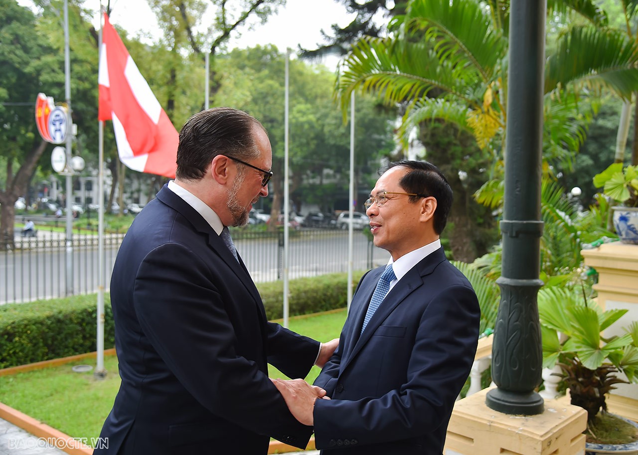 Đón Bộ trưởng Ngoại giao Áo Alexander Schallenberg, Bộ trưởng Ngoại giao Bùi Thanh Sơn vui mừng bày tỏ trong hơn 50 năm qua, quan hệ hai nước liên tục phát triển tốt đẹp trên nhiều lĩnh vực: Chính trị, kinh tế, văn hóa và học thuật...
