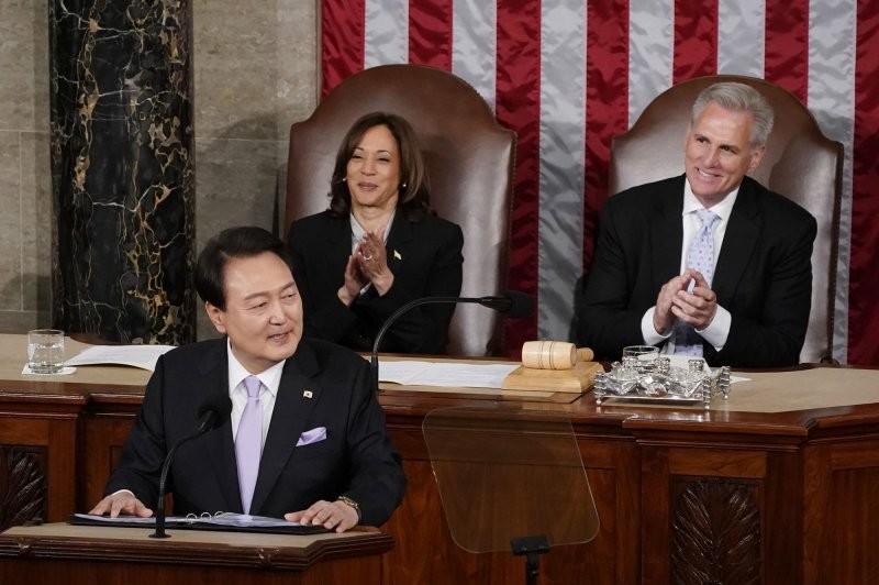 Hàn Quốc tuyên bố sẽ cùng Mỹ là 'la bàn cho tự do', Trung Quốc phản ứng với Tuyên bố chung Washington. (Nguồn: UPI) Hàn Quốc tuyên bố sẽ cùng Mỹ là 'la bàn cho tự do', Trung Quốc phản ứng với Tuyên bố chung Washington. (Nguồn: UPI)