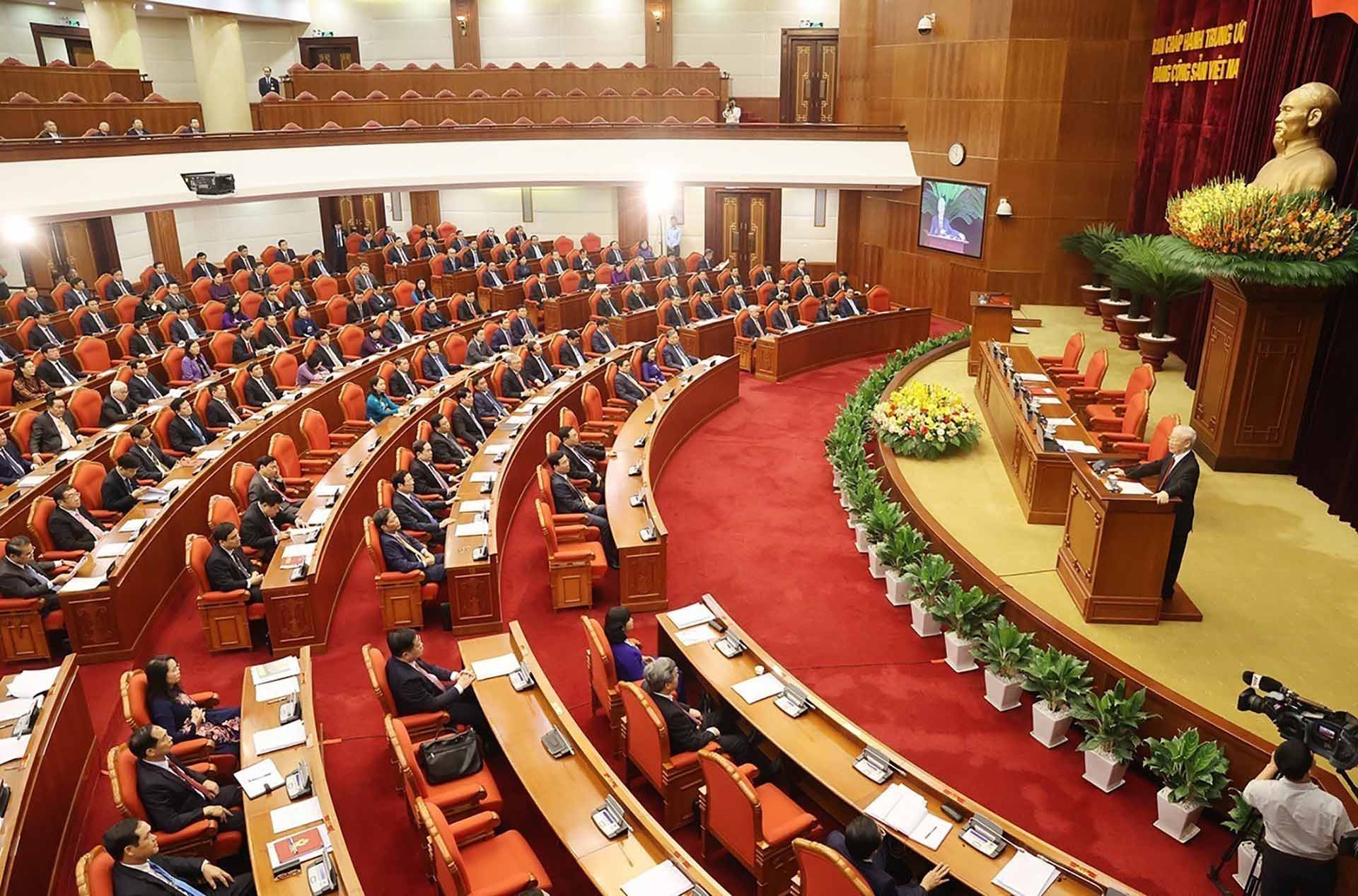 Tổng Bí thư Nguyễn Phú Trọng phát biểu bế mạc Hội nghị Ban Chấp hành Trung ương Đảng giữa nhiệm kỳ khóa XIII. (Nguồn: TTXVN)