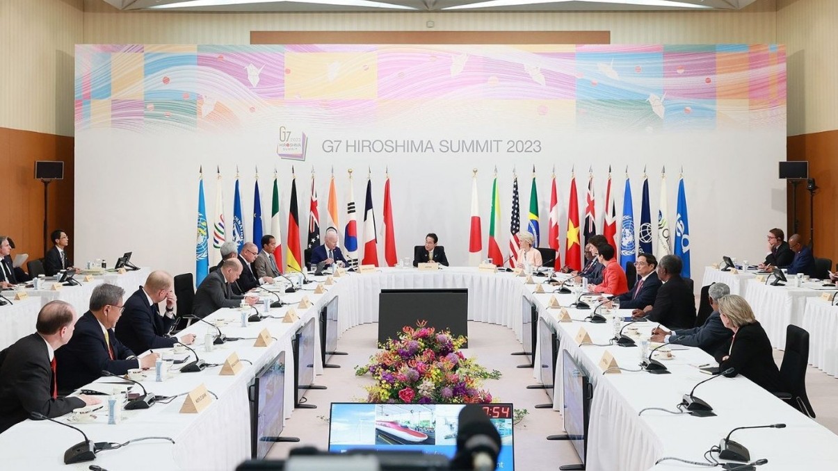 Thủ tướng Chính phủ Phạm Minh Chính dự và phát biểu tại phiên họp 'Nỗ lực chung vì một hành tinh bền vững' tại Thượng đỉnh G7 mở rộng