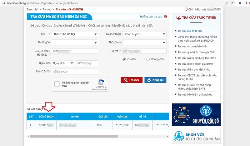 Kết quả tra cứu mã số BHXH. Kết quả tra cứu mã số BHXH.