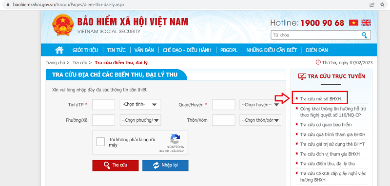 Chọn mục Tra cứu mã số BHXH. Chọn mục Tra cứu mã số BHXH.