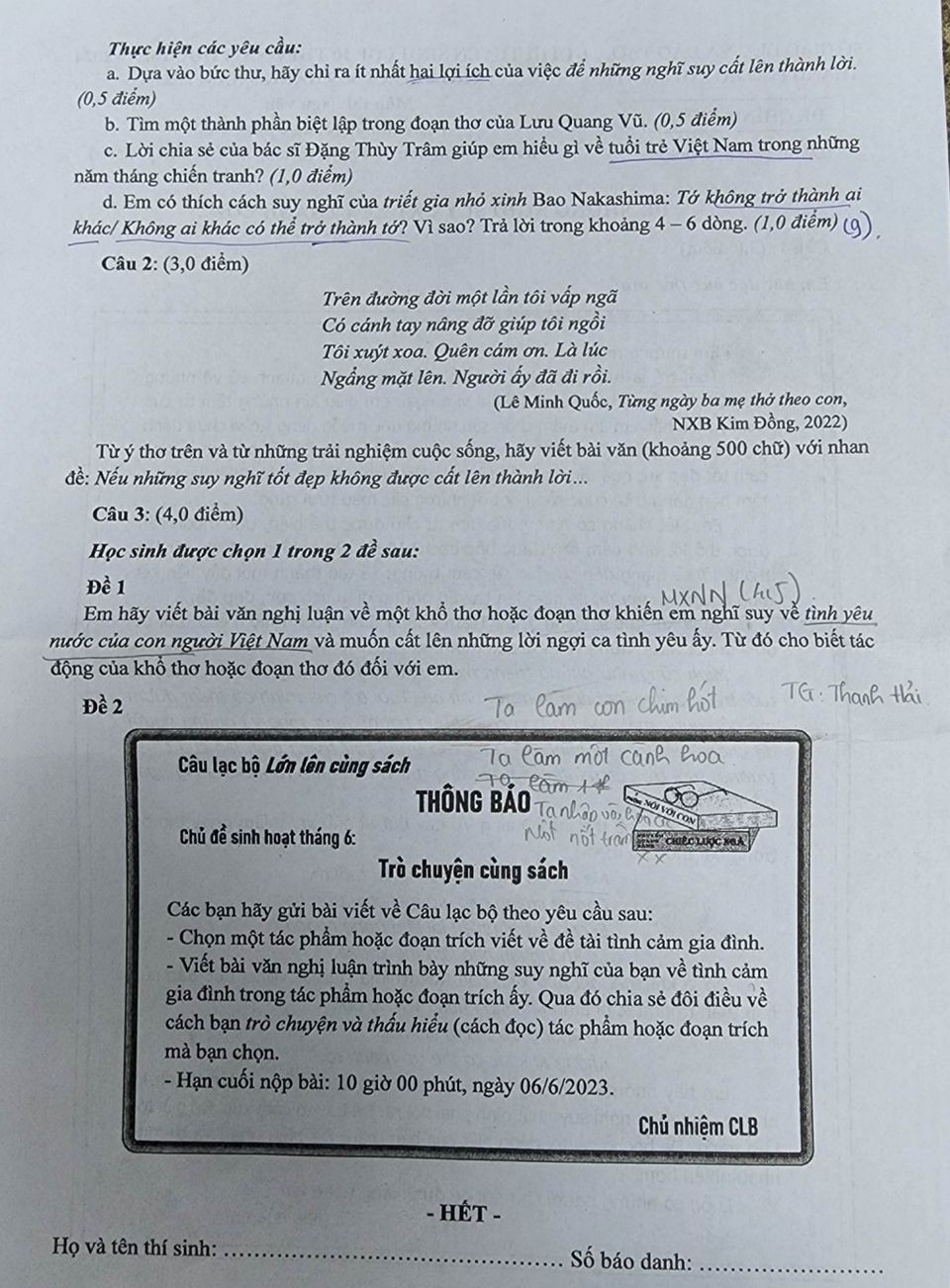 Đề thi môn Ngữ Văn vào lớp 10 tại TP.HCM năm 2023 Đề thi môn Ngữ Văn vào lớp 10 tại TP.HCM năm 2023