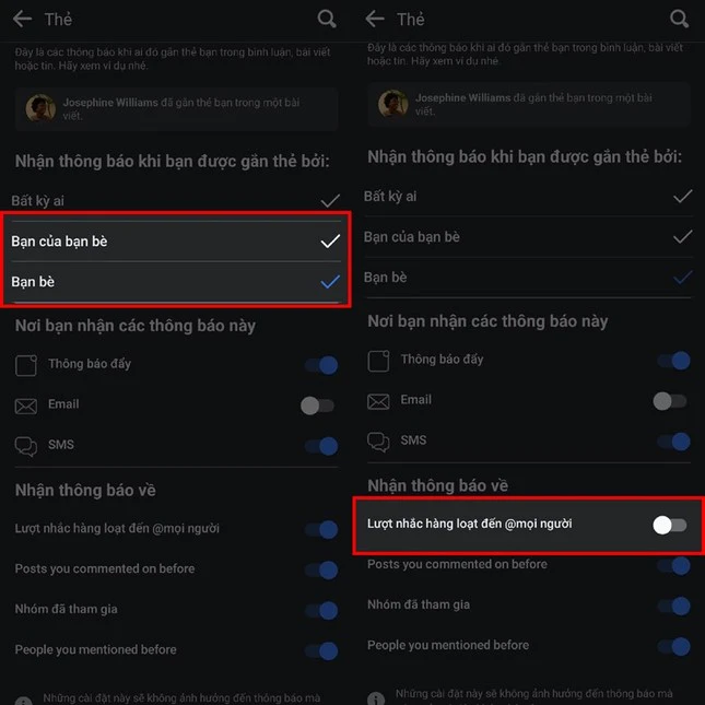 Tắt mục Lượt nhắc hàng loạt đến @mọi người