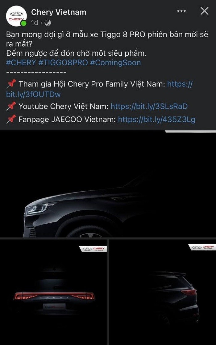 Thông tin Tiggo 8 Pro Max 2023 trên trang Fanpage của Chery Việt Nam. Thông tin Tiggo 8 Pro Max 2023 trên trang Fanpage của Chery Việt Nam.