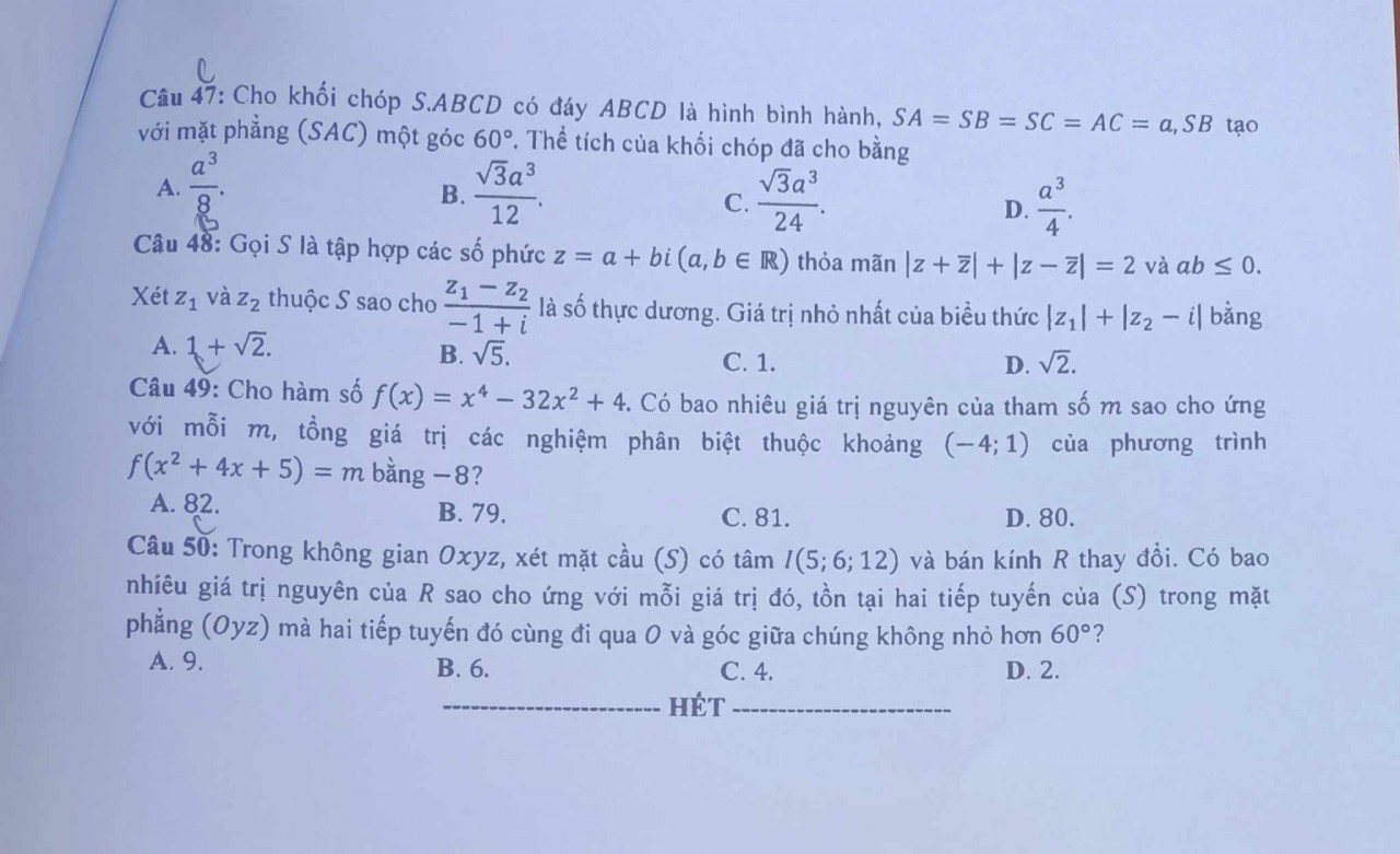 Kỳ thi tốt nghiệp THPT 2023: Đề thi môn Toán chính thức
