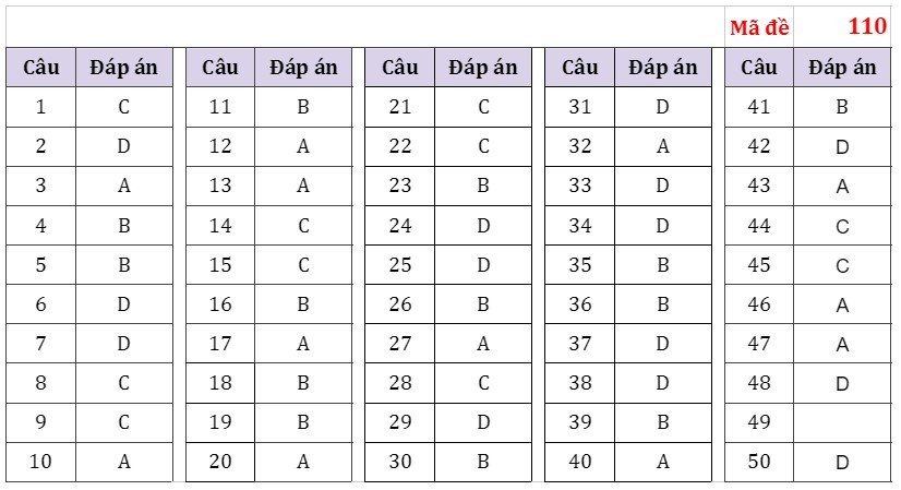 Đáp án tham khảo môn Toán thi tốt nghiệp THPT 2023 Đáp án tham khảo môn Toán thi tốt nghiệp THPT 2023
