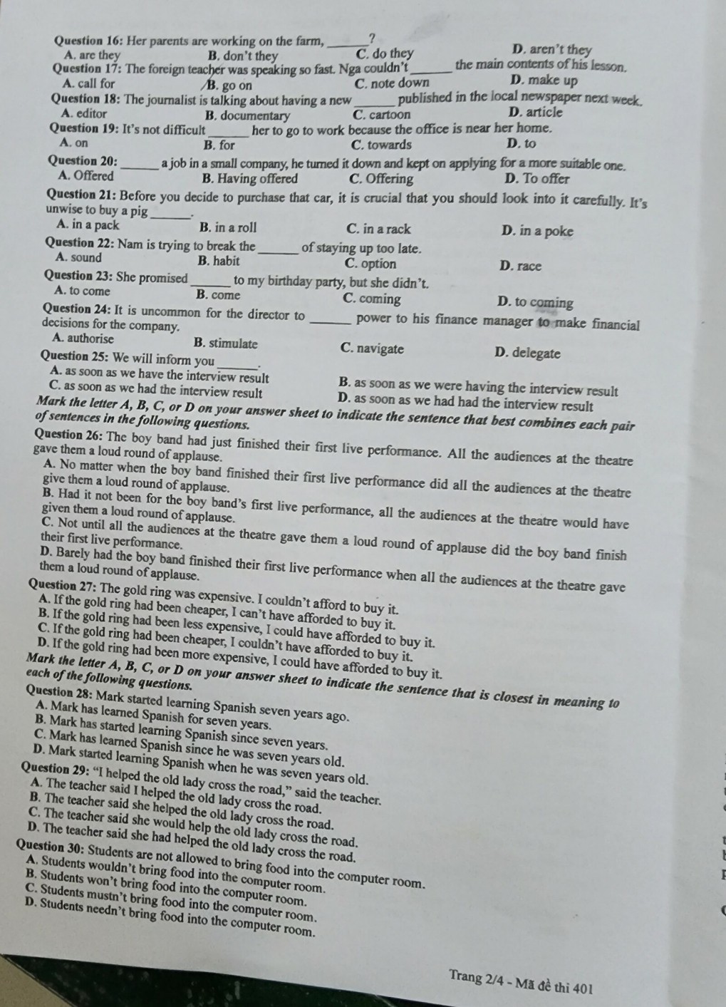 Đề môn Tiếng Anh thi tốt nghiệp THPT 2023 chính thức