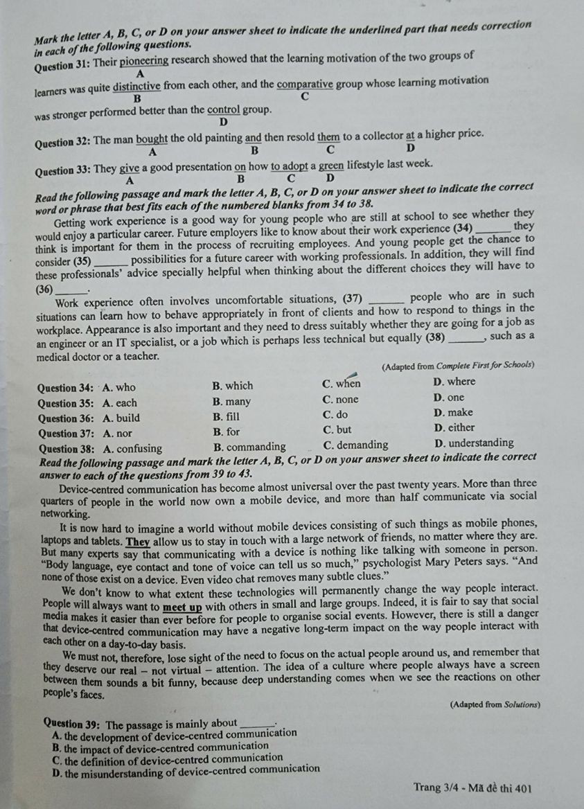 Đề môn Tiếng Anh thi tốt nghiệp THPT 2023 chính thức