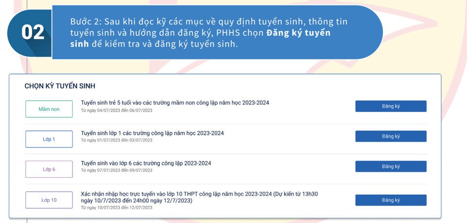 Hướng dẫn đăng ký tuyển sinh trực tuyến vào mầm non, lớp 1, lớp 6 ở Hà Nội Hướng dẫn đăng ký tuyển sinh trực tuyến vào mầm non, lớp 1, lớp 6 ở Hà Nội