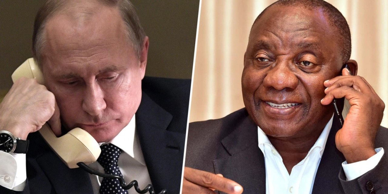 Tổng thống Nga Vladimir Putin và Tổng thống Nam Phi Cyril Ramaphosa điện đàm. (Nguồn: Daily Maverick) Tổng thống Nga Vladimir Putin và Tổng thống Nam Phi Cyril Ramaphosa điện đàm. (Nguồn: Daily Maverick)