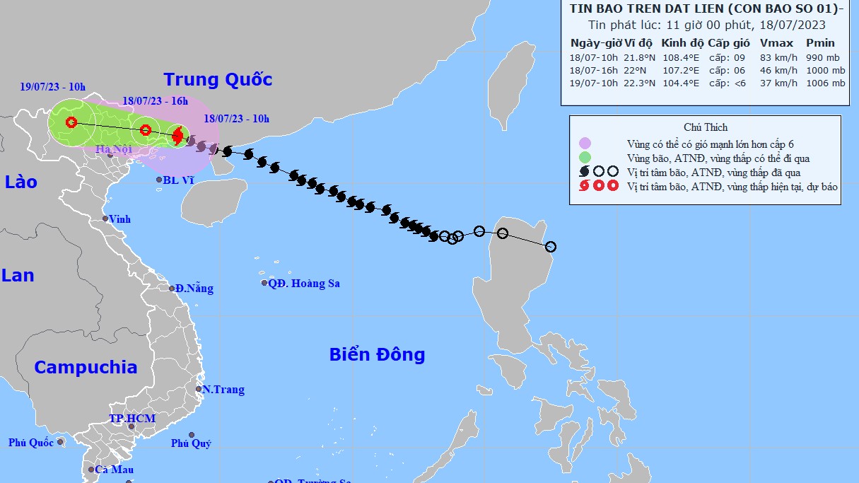 Dự báo: Khoảng 24h giờ tới, bão số 1 trên đất liền Tây Bắc Bộ, đề phòng mưa lớn gây ngập úng