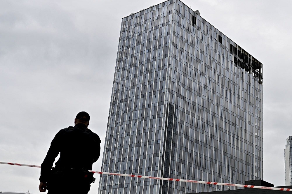 (07.25) Tòa nhà bị hư hại tại Moscow sau đợt tấn công bằng UAV của Ukraine ngày 24/7. (Nguồn: Getty Images)