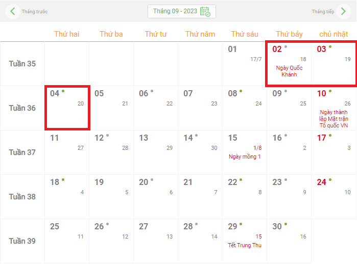Lịch nghỉ Lễ Quốc khánh 2/9 năm 2023 với cán bộ, công chức, viên chức và người lao động