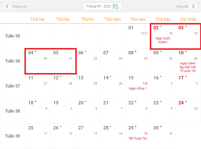 Lịch nghỉ Lễ Quốc khánh 2/9 năm 2023 với cán bộ, công chức, viên chức và người lao động
