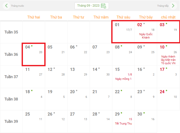 Lịch nghỉ Lễ Quốc khánh 2/9 năm 2023 với cán bộ, công chức, viên chức và người lao động