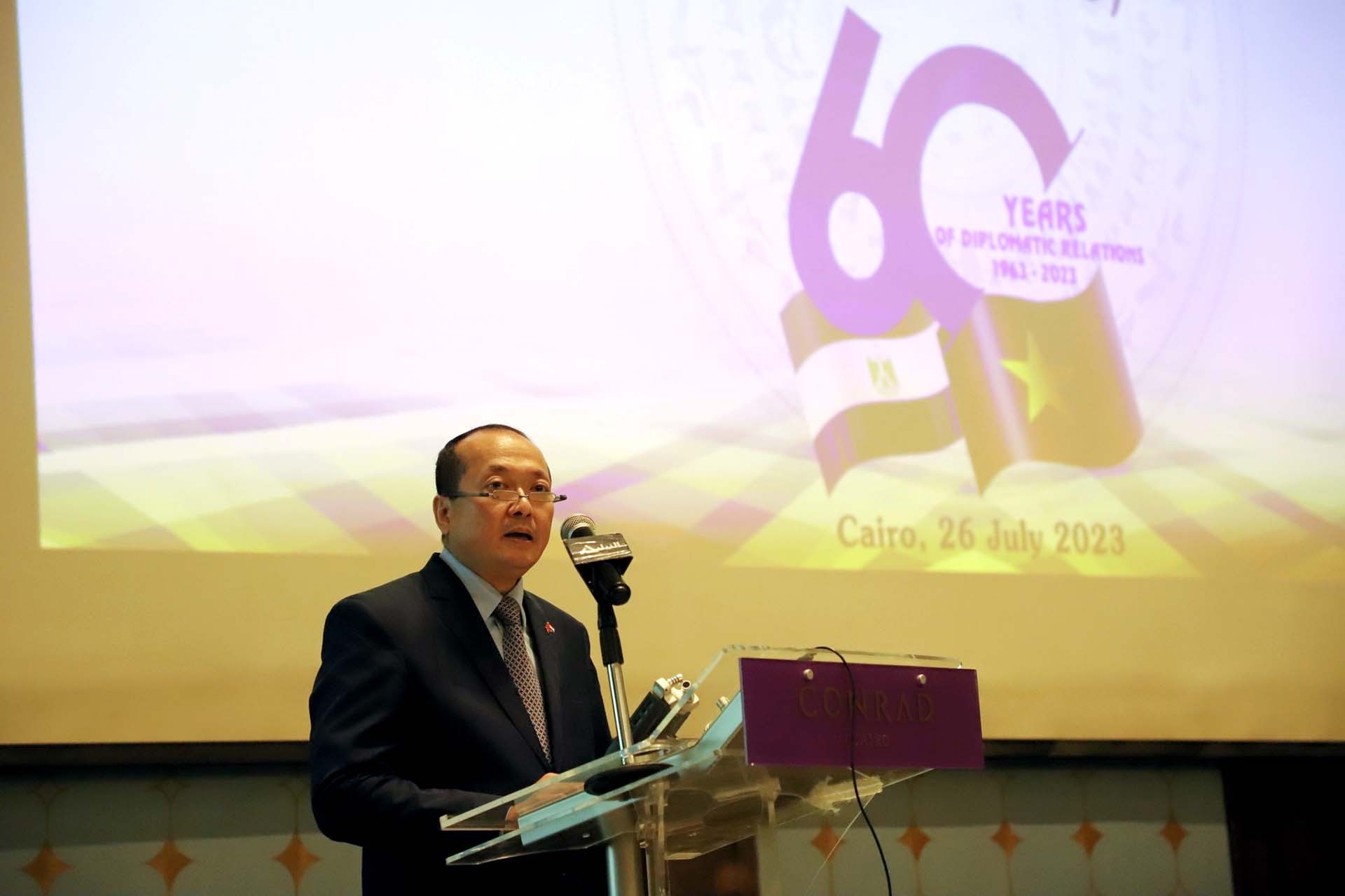 Đại sứ Việt Nam tại Ai Cập Nguyễn Huy Dũng phát biểu.