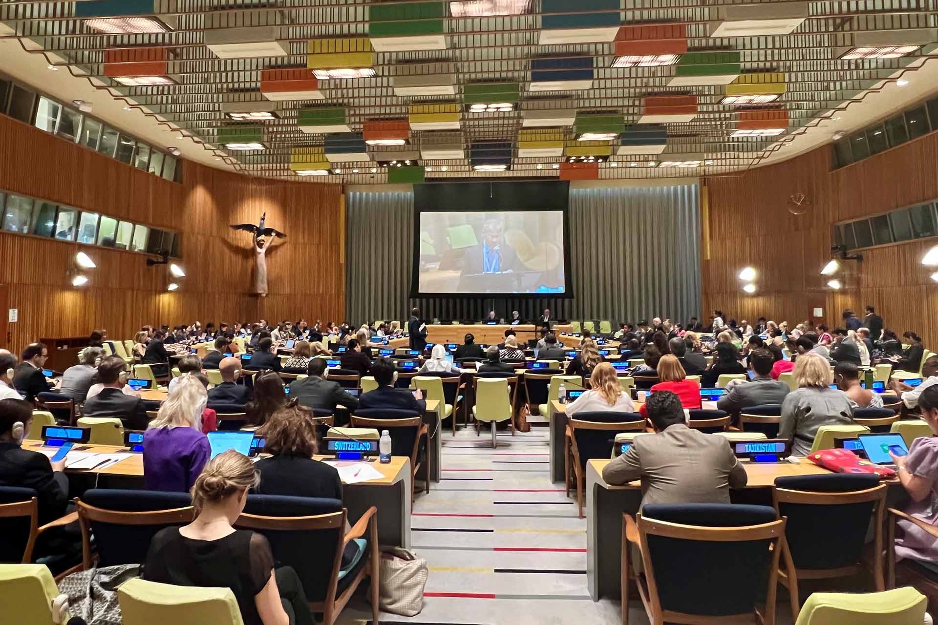 Phiên họp toàn thể của Đại hội đồng LHQ thông qua Nghị quyết về Hiệp định BBNJ. (Nguồn: Phái đoàn Việt Nam tại LHQ) Phiên họp toàn thể của Đại hội đồng LHQ thông qua Nghị quyết về Hiệp định BBNJ. (Nguồn: Phái đoàn Việt Nam tại LHQ)