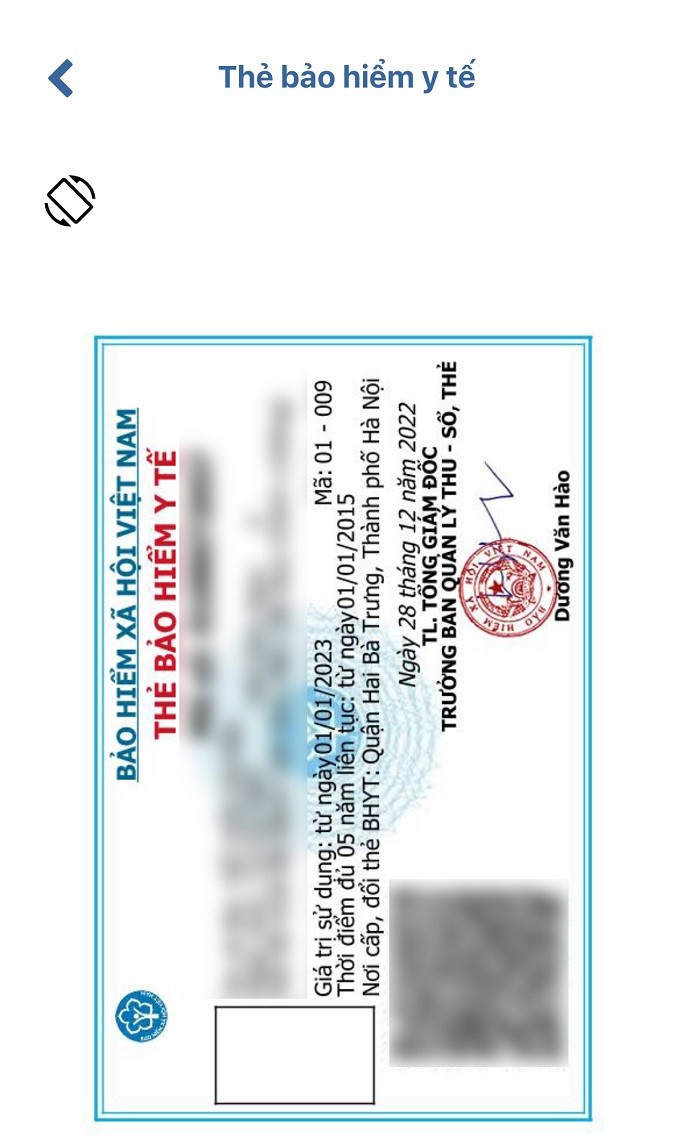 Hình ảnh thẻ BHYT trên ứng dụng VssID.
