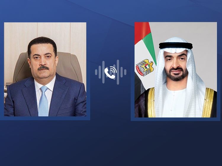 Tổng thống Các tiểu vương quốc Arab thống nhất (UAE) Sheikh Mohamed bin Zayed Al-Nahyan và Thủ tướng Iraq Mohammed Shia Al-Sudani điện đàm ngày 12/8. (Nguồn: WAM) Tổng thống Các tiểu vương quốc Arab thống nhất (UAE) Sheikh Mohamed bin Zayed Al-Nahyan và Thủ tướng Iraq Mohammed Shia Al-Sudani điện đàm ngày 12/8. (Nguồn: WAM)