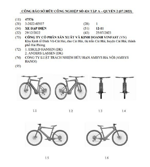 Một mẫu xe đạp trợ lực điện VinFast được đăng ký bảo hộ kiểu dáng tại Việt Nam.