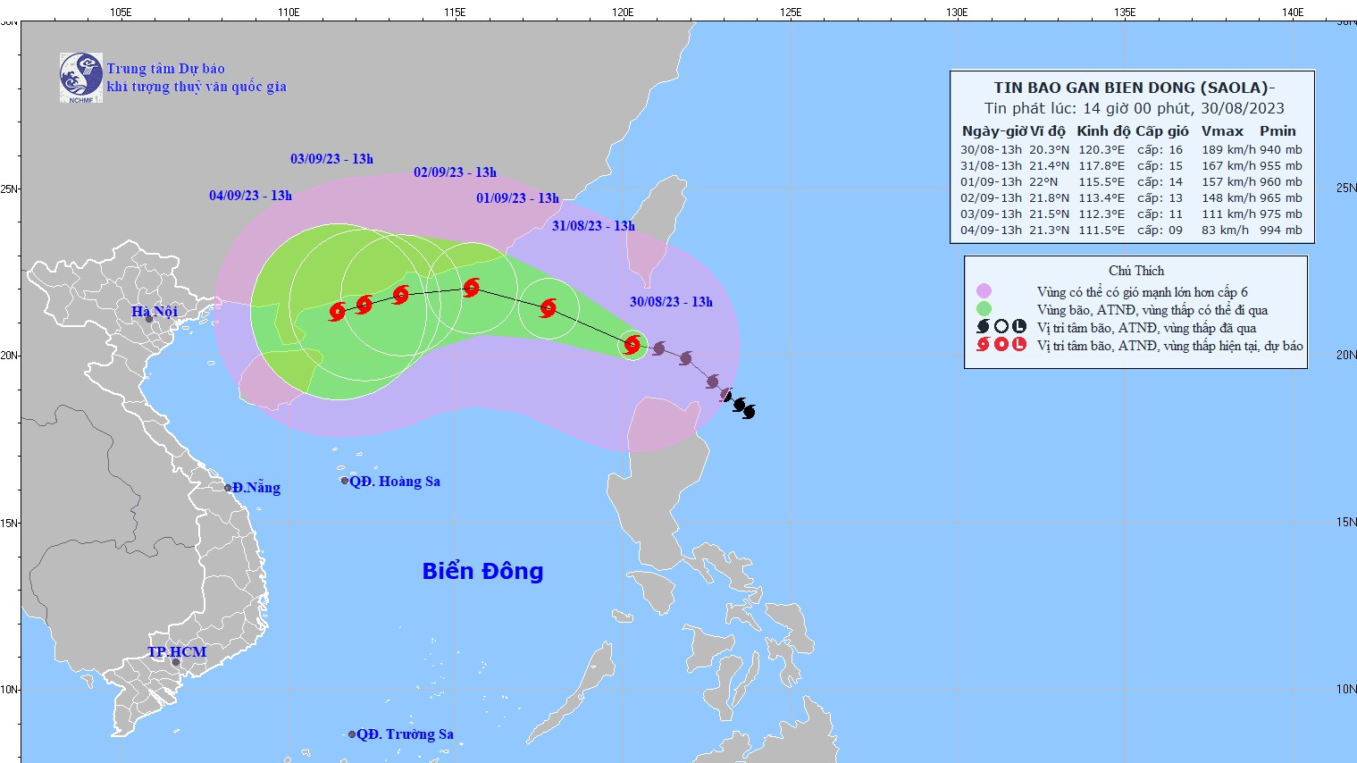 Dự báo thời tiết hôm nay (1/9): Bão số 3 di chuyển theo hướng Tây Tây Bắc với gió giật trên cấp 17