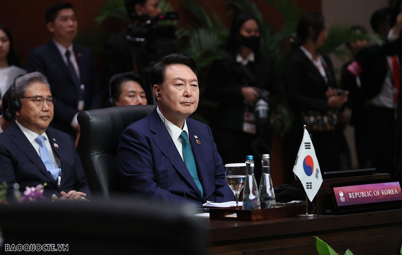 Cũng trong sáng ngày 6/9, Thủ tướng Chính phủ Phạm Minh Chính đã cùng Lãnh đạo các nước dự các Hội nghị cấp cao ASEAN-Hàn Quốc lần thứ 24. (Ảnh: Anh Sơn)